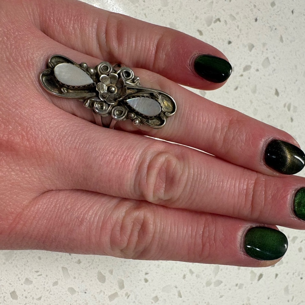 Vintage Steampunk Sterling Silver and White Ring